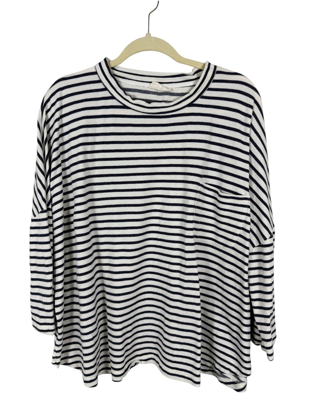 Poetry Navy White Stripe 100% Cotton Dolman Sleeve Boxy Top Sz 16